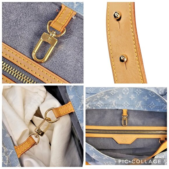 LOUIS VUITTON Daily GM Denim Leather Shoulder Bag Hobo Blue Clair Monogram LV - Picture 8 of 16
